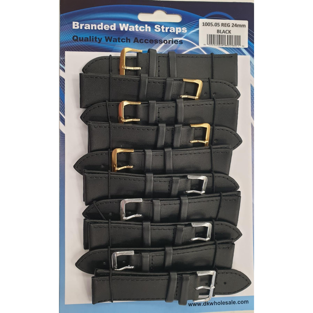DK Black Leather Watch Straps, 24mm – Pack of 10 Replacement Watch Bands, Ref 1005.05