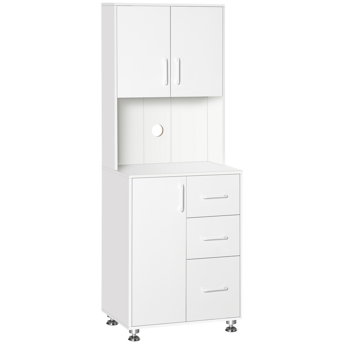 HOMCOM Kitchen Buffet with 2 Cabinets, 3 Drawers and Microwave Rack – 60x40x150cm Storage Cupboard, White