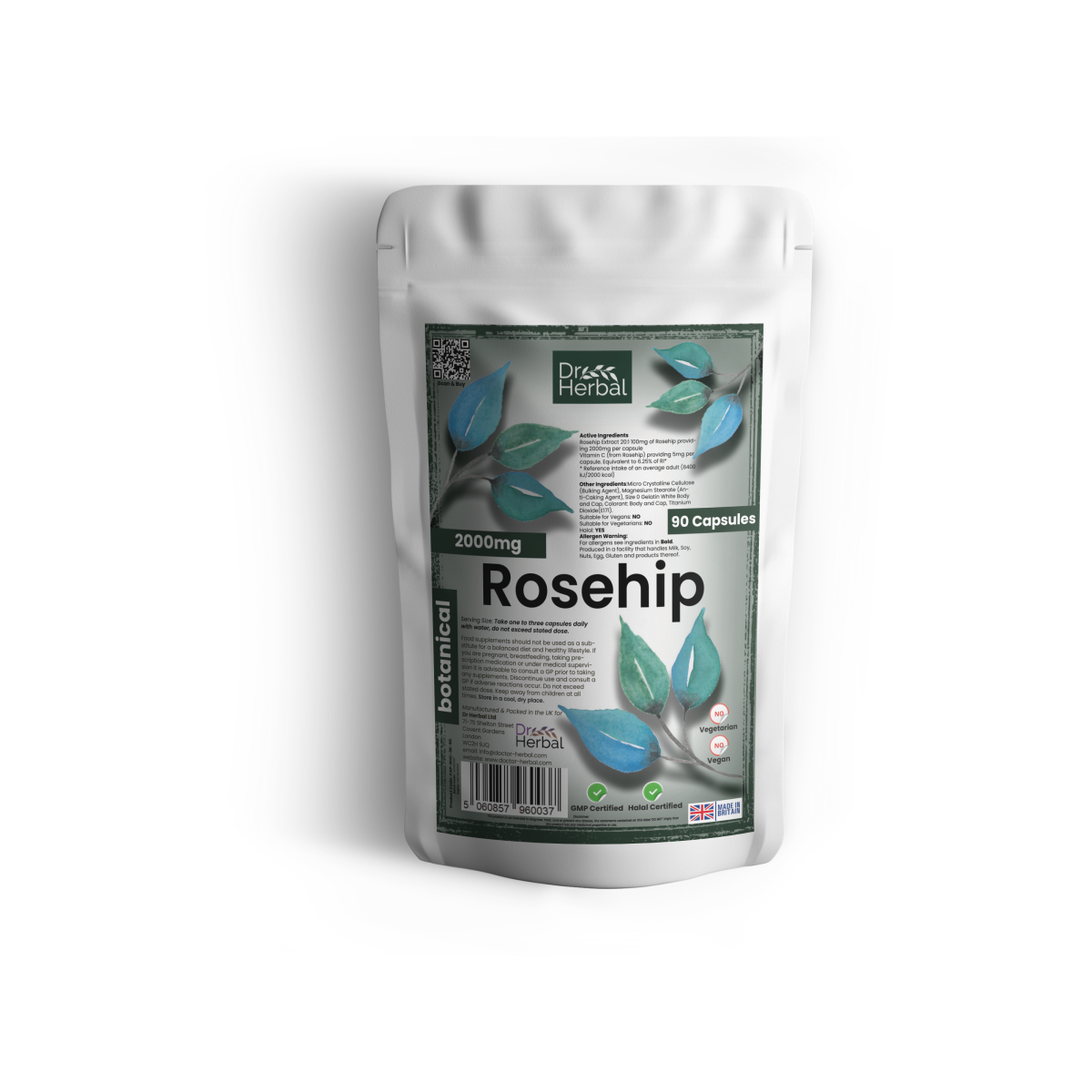 Dr Herbal Rosehip 2000mg Capsules – High Strength Joint, Skin & Immunity Support, 90 Capsules