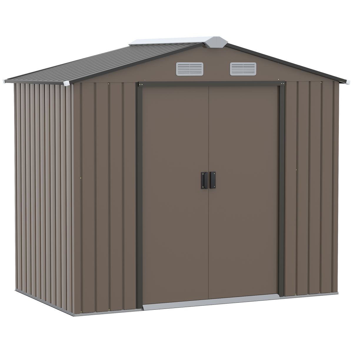 Outsunny Galvanised Steel Corner Garden Shed with Lockable Double Doors, Vents & Floor Foundation – Tool Storage, Brown