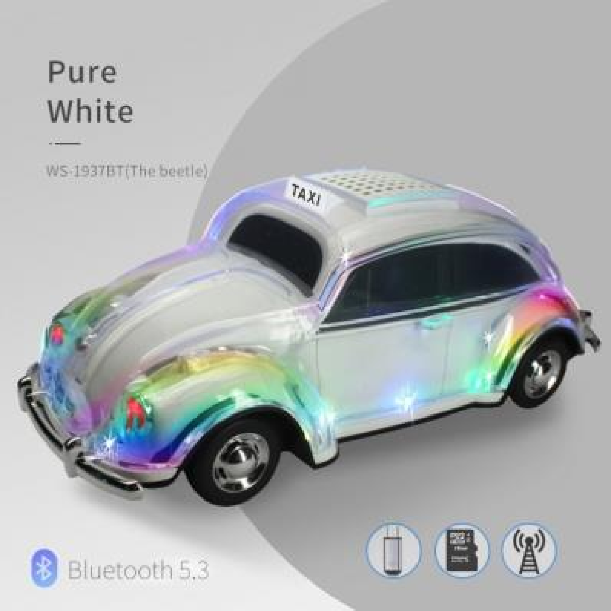 WSTER Beetle Bluetooth Speaker with Lamp, FM Radio, USB & TF Card Playback – White