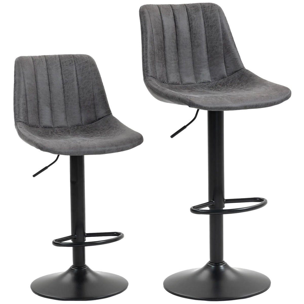 HOMCOM Set of 2 Height Adjustable Swivel Bar Stools with Footrest – Leathaire Kitchen Island Stools, Charcoal Grey