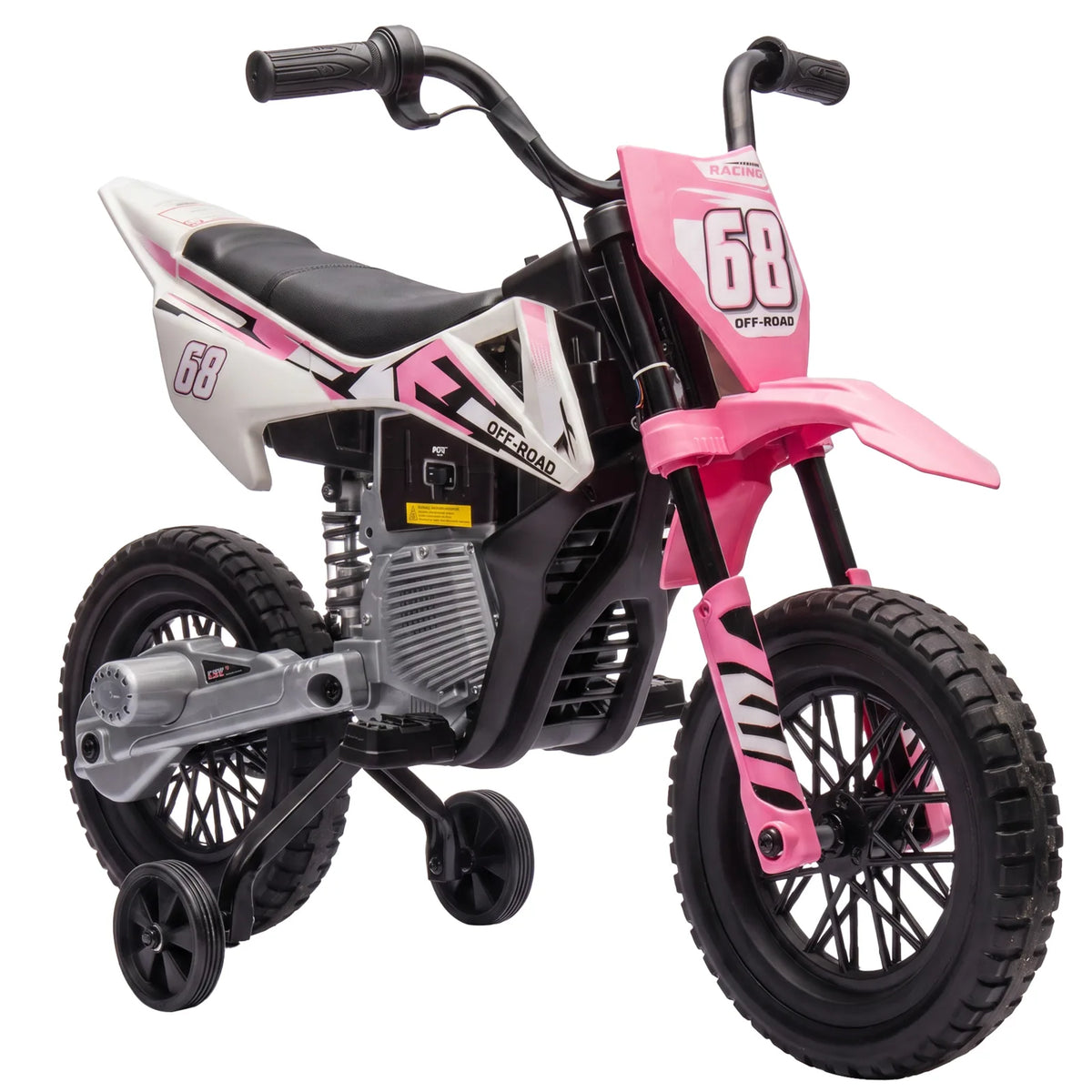 AIYAPLAY Kids 12V Electric Motorcycle with Training Wheels, Soft Start, Rear Suspension & Music – Ages 3-6, Pink