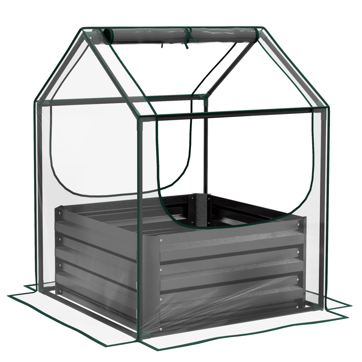 Outsunny Raised Garden Bed Planter with Greenhouse Cover, Steel Base & Roll-up Windows – 70 x 70 cm