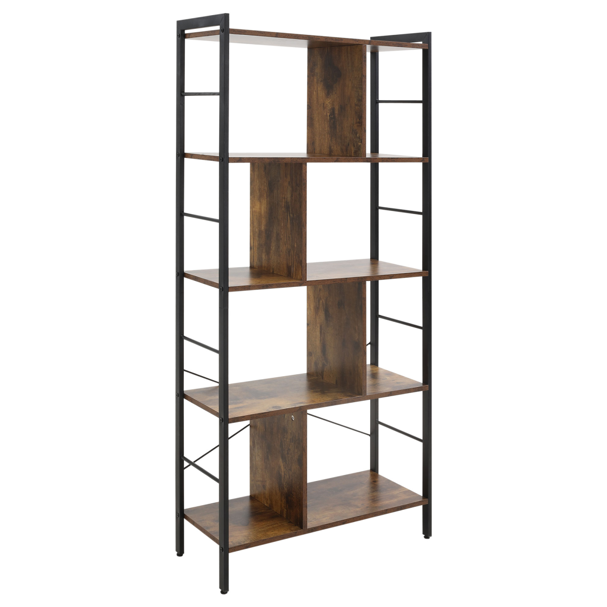 Industrial 5-Tier Storage Shelf Bookcase with Metal Frame – Floor Standing Display Rack, Brown and Black