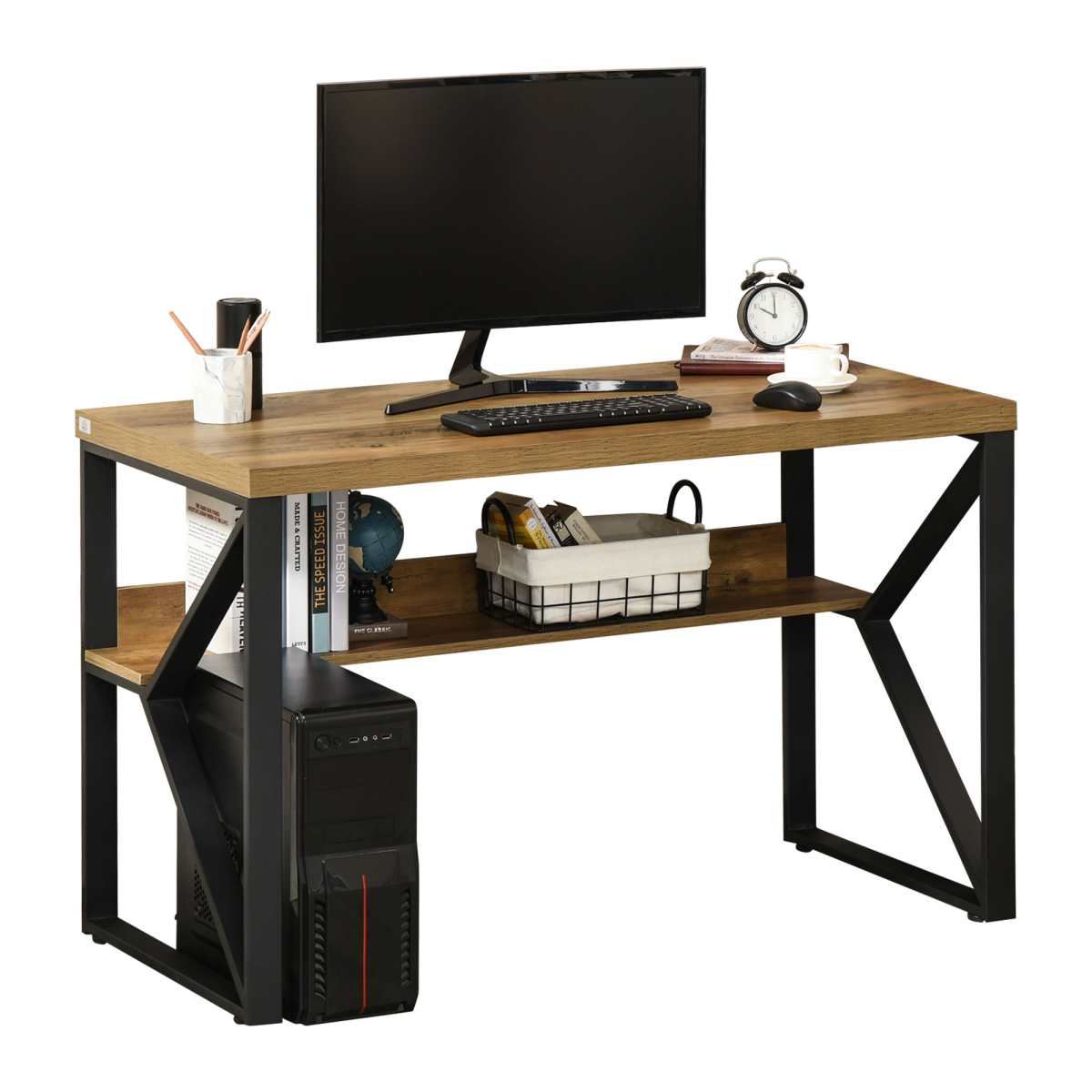 K-leg computer writing desk with storage shelf