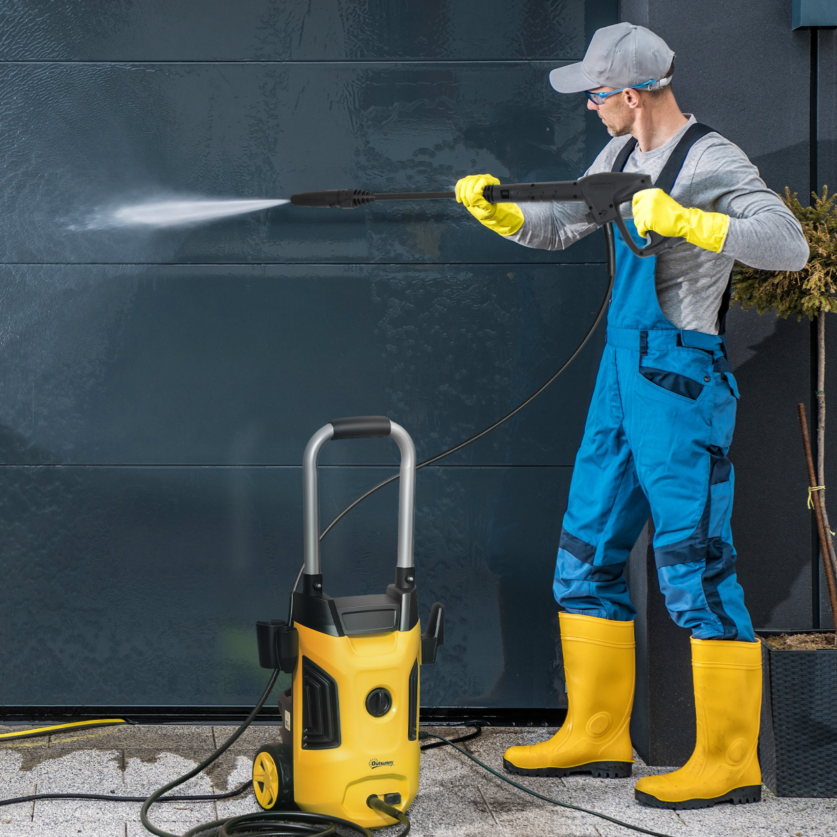 1800W High Pressure Washer with Snow Foam Bottle, 150 Bar, 6m Hose – Car and Patio Cleaner, Yellow