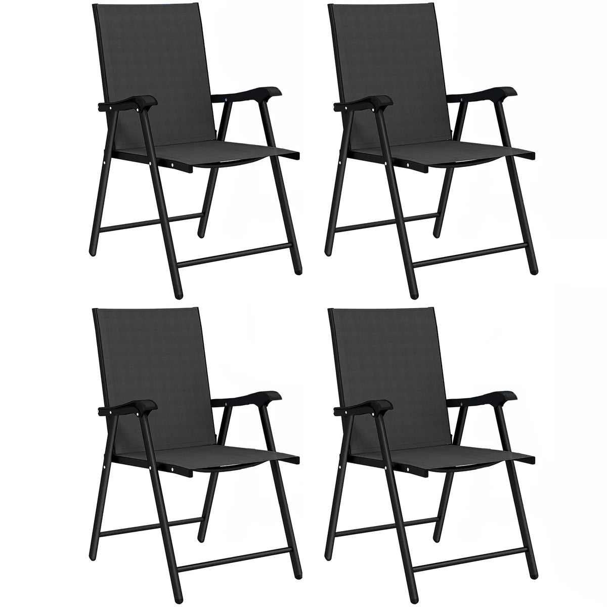 Outsunny Set of 4 Folding Garden Chairs with High Back, Armrests & Texteline Seat – Black