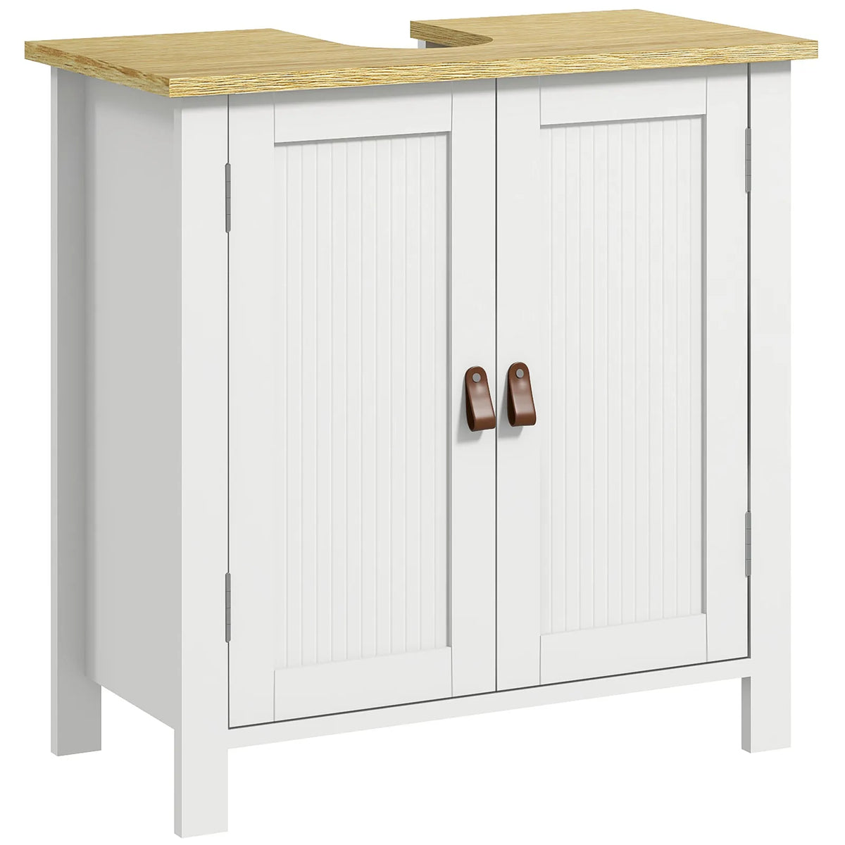 kleankin Under Sink Bathroom Cabinet with U-Shaped Cut-Out – For Basins Without Pedestal, White