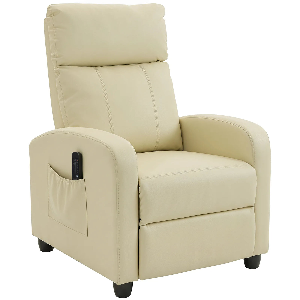HOMCOM Massage Recliner Armchair with Push Back Reclining, Leg Rest & Side Pocket – Faux Leather, Cream