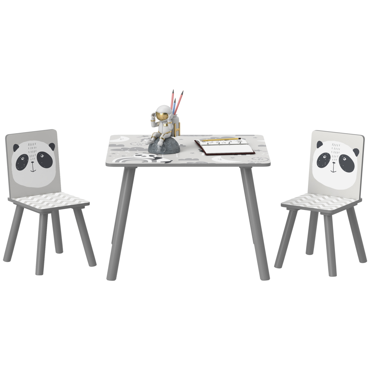 ZONEKIZ Kids Table and 2 Chairs Set – Three-Piece Toddler Activity Desk for Crafts & Homework, Grey