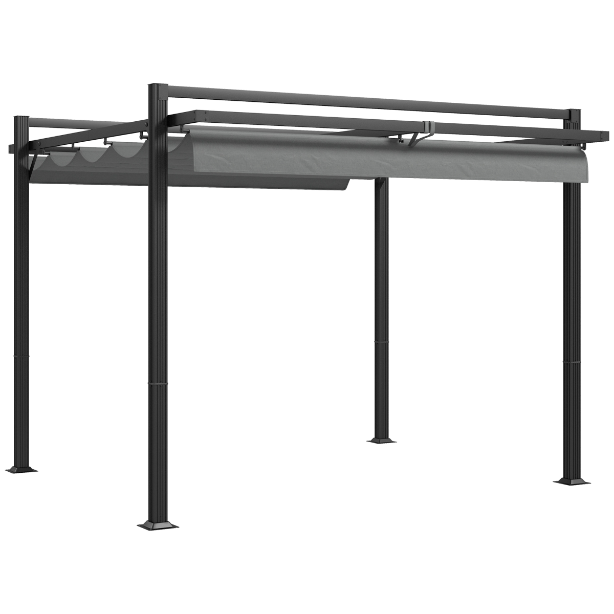 Outsunny 3x3m Aluminium Pergola with Retractable Roof – Rust-Resistant Garden Sun Shelter, Dark Grey
