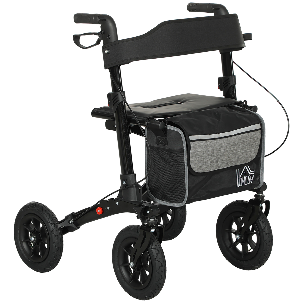 HOMCOM Rollator Walker with Padded Seat, Backrest & All-Terrain Wheels – Folding Mobility Aid with Storage Bag