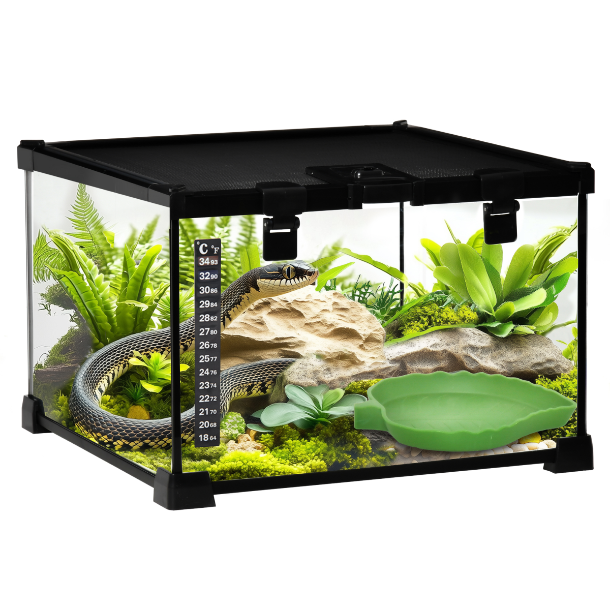 PawHut Glass Reptile Terrarium with Locks & Mesh Top – Habitat for Lizards, Frogs, Snakes, 30 x 30 x 20cm