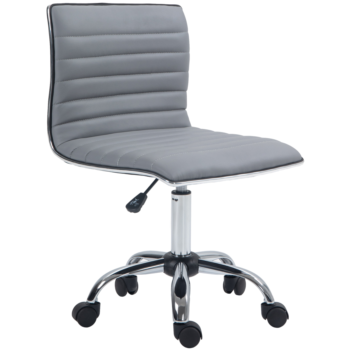 HOMCOM Armless Mid-Back Office Chair with 360° Swivel & Height Adjustment – PU Leather Desk Chair, Light Grey