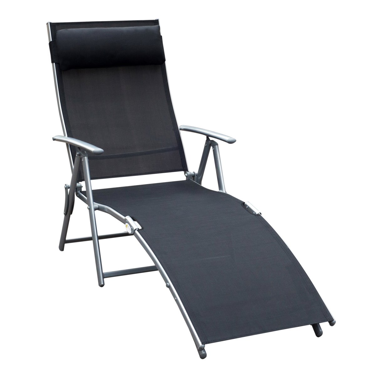 Outsunny Foldable 7-Position Textilene Sun Lounger with Pillow – Reclining Garden Chair, Black
