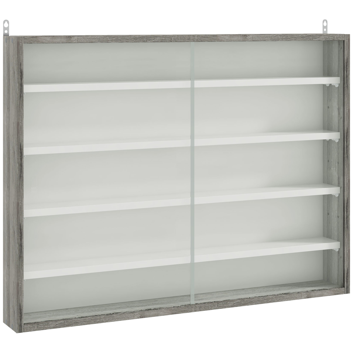HOMCOM 5-Tier Wall Display Cabinet with Glass Doors & Adjustable Shelves – Space-Saving Wall Storage, Grey