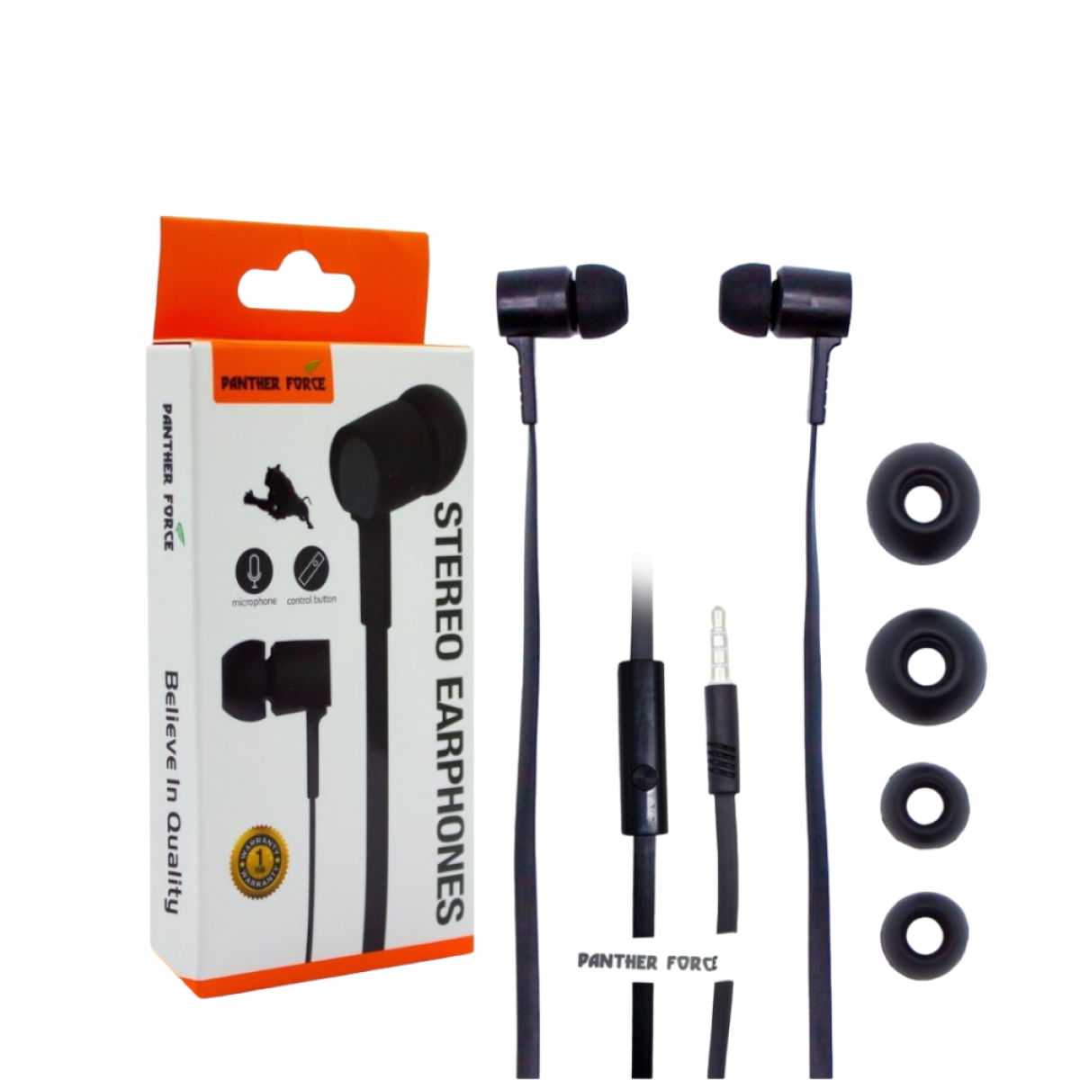 Panther Force In-Ear Handsfree Earphones with High-Quality Sound – Comfortable Hands-Free Headphones, Black
