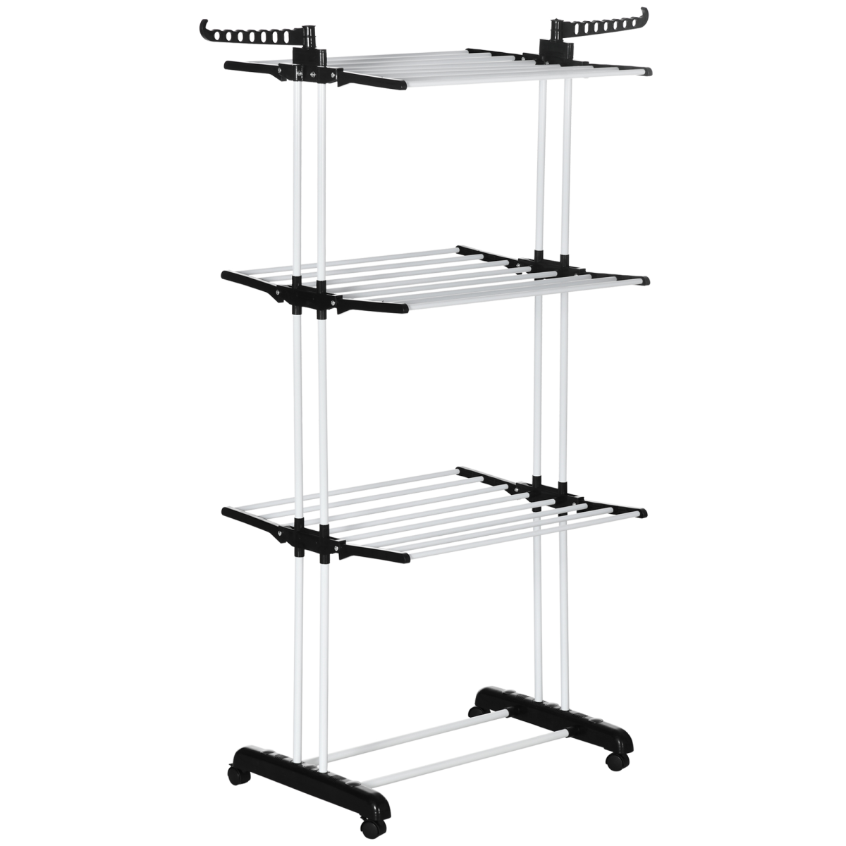 HOMCOM Foldable 3-Tier Clothes Drying Rack with Wheels and Brakes – Steel Garment Airer, Black