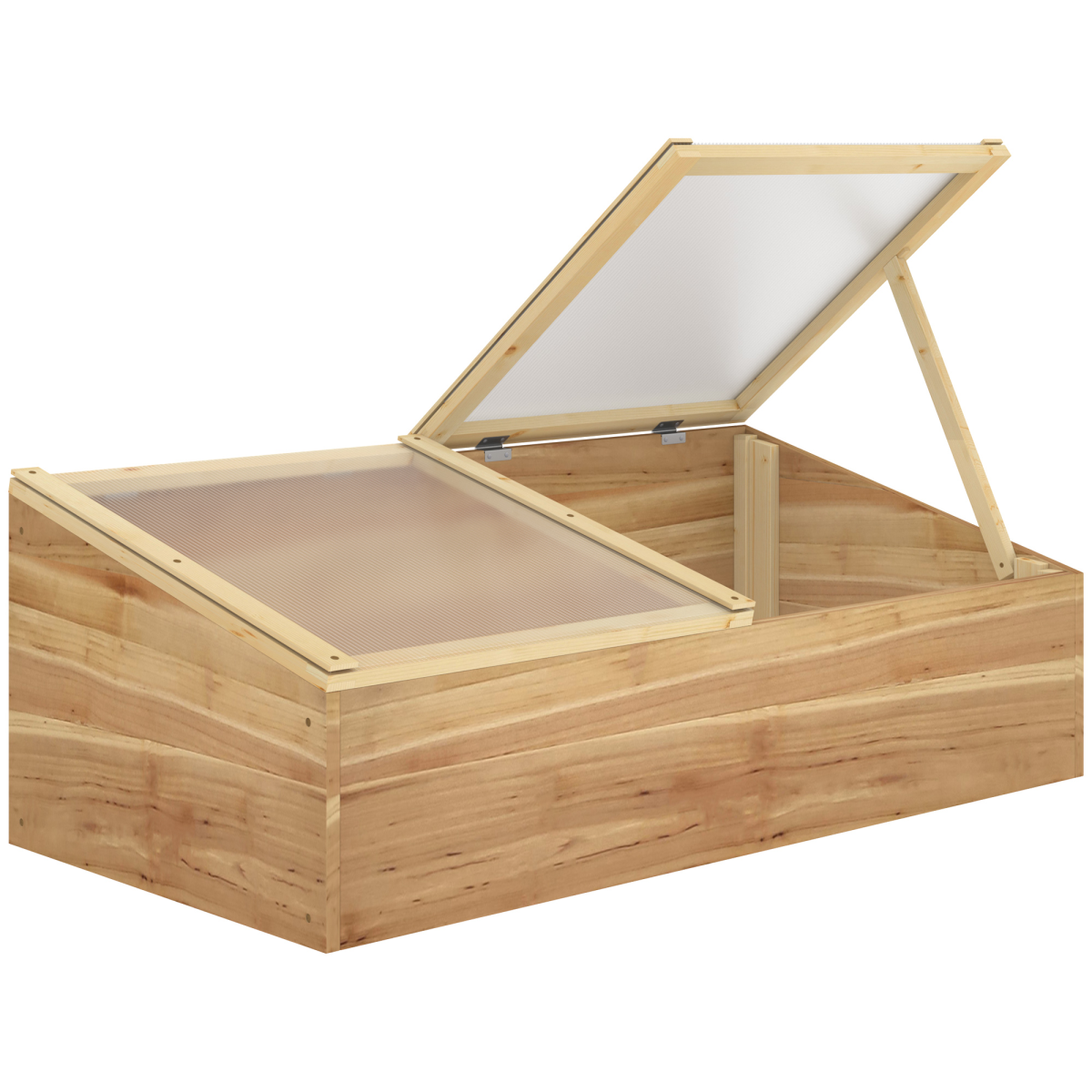 Outsunny Wooden Cold Frame Greenhouse with Polycarbonate Panels & Lifting Roof – 100 x 50 x 36cm, Natural