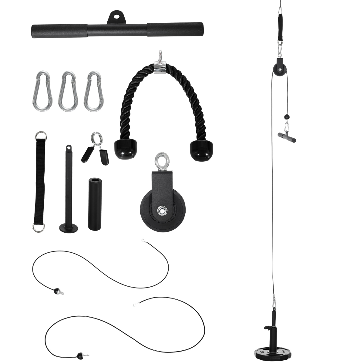 SPORTNOW Cable Pulley System with DIY Loading Weight Pin – Lat Pull Down Attachment for Home Gym, Black