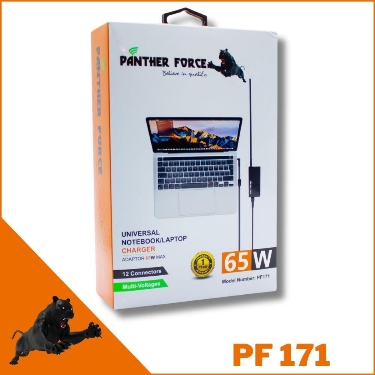 Panther Force 65W Universal Laptop Charger with Smart Tips – Plug and Play, Automatic Voltage Adjustment