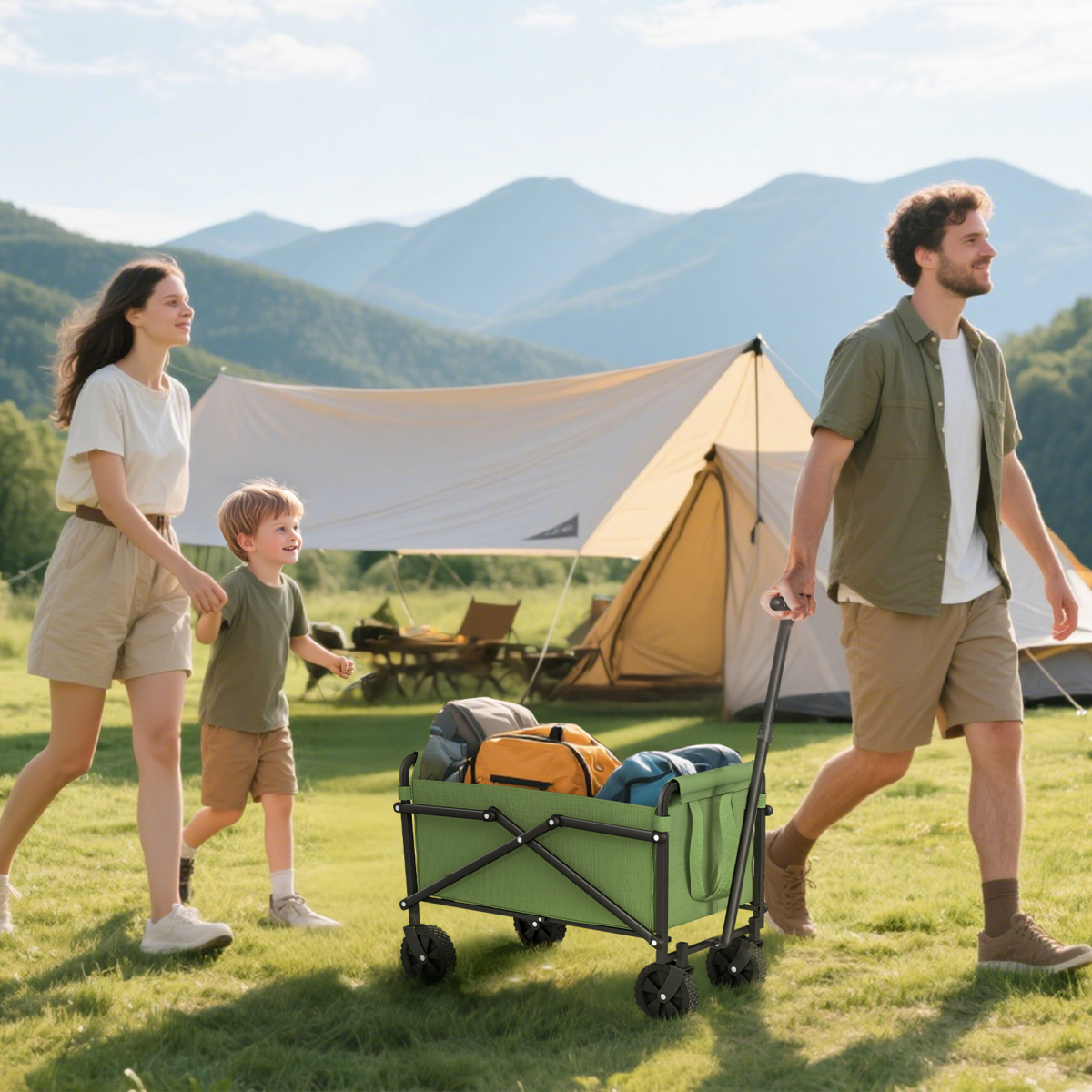 Folding Hand Truck with 41L Cargo Bag, 60kg Capacity & Telescoping Handle – Garden Cart Trolley, Green