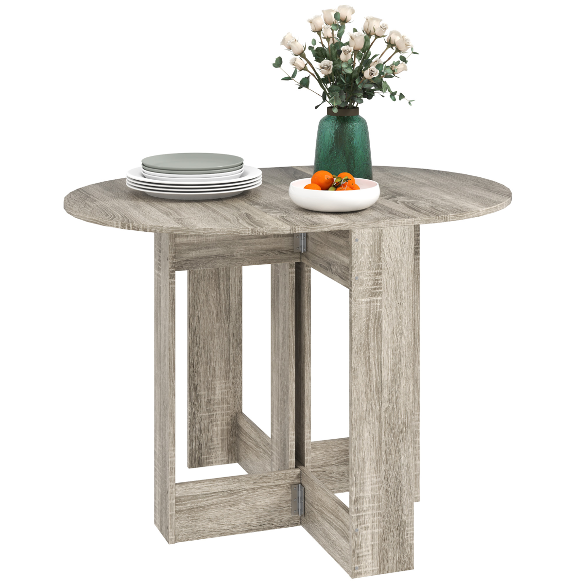 HOMCOM Folding Drop Leaf Dining Table with Safety Latch – Extendable Kitchen Table, Grey