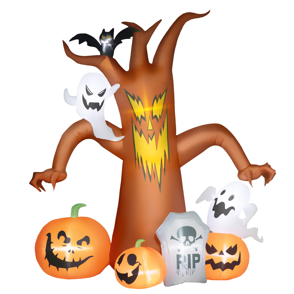 Outsunny 240cm Inflatable Halloween Ghost Tree with Pumpkins, Ghosts and Tombstone – LED Decoration, Orange