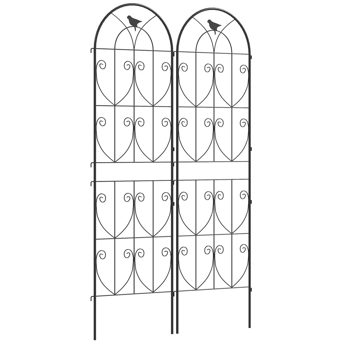 Outsunny Set of 2 Metal Garden Trellis Panels with Bird Motifs, 180 x 50cm – Climbing Plant Support and Privacy Screen