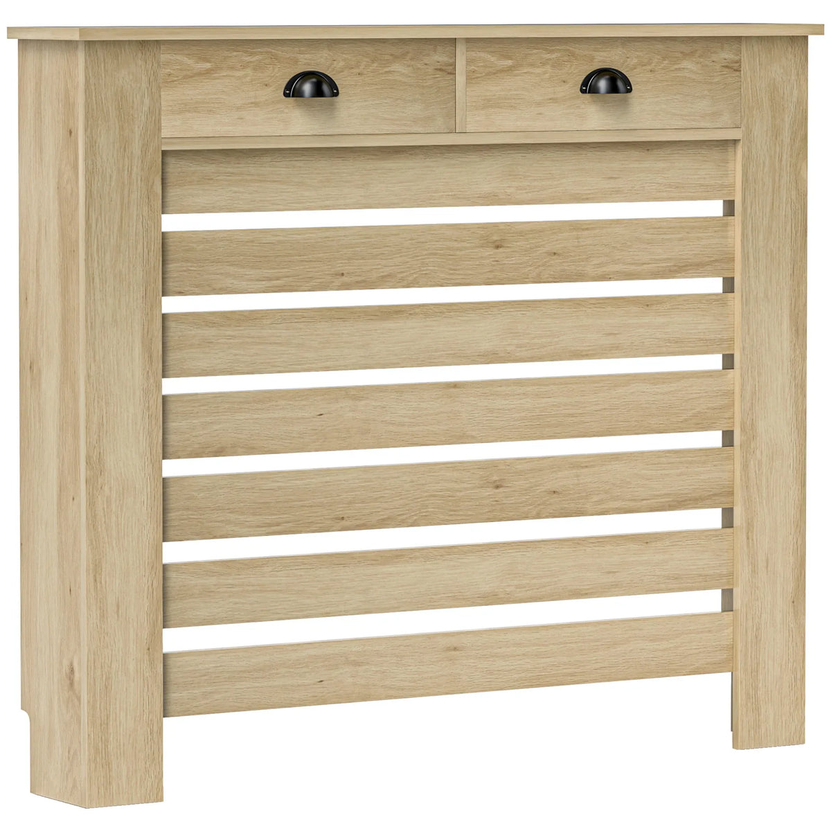 HOMCOM Radiator Cover with Top Drawer and Slatted Centre, 95.5H x 111W cm – Oak