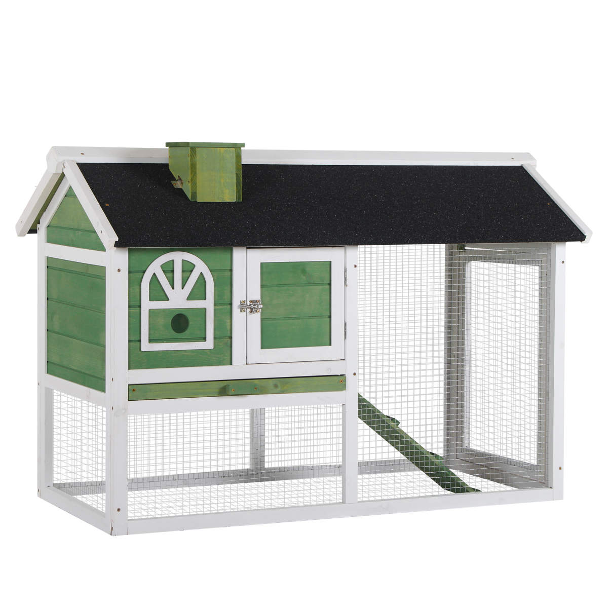 Pawhut Wooden Rabbit Hutch with Run, Ramp & Pull-Out Tray – Indoor & Outdoor Bunny Cage, Green