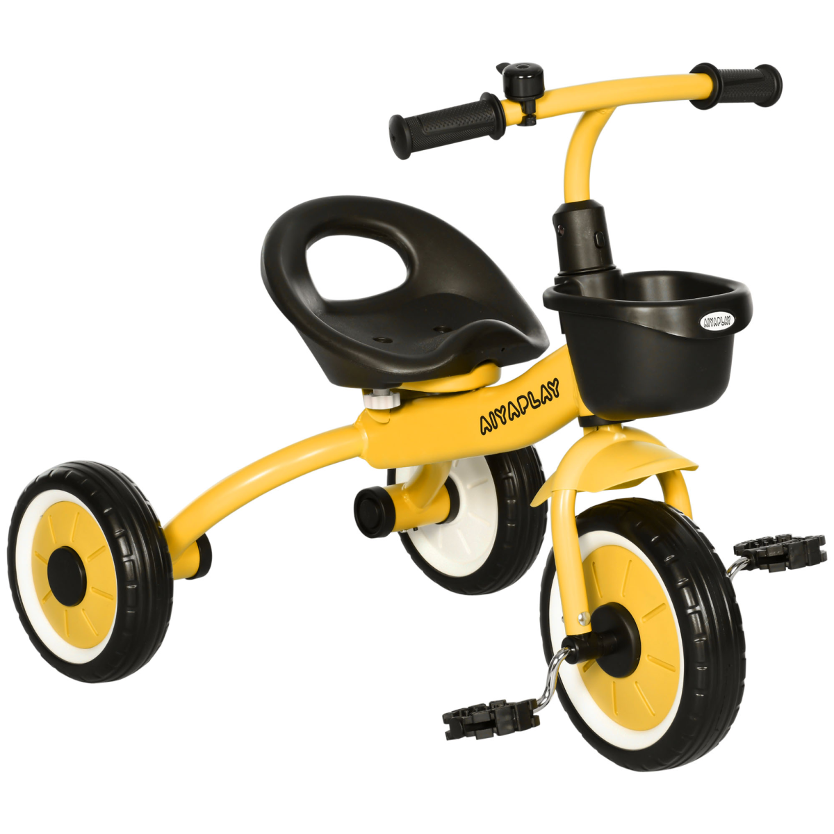 AIYAPLAY Kids Tricycle with Adjustable Seat, Basket & Bell, EVA Wheels – Ride-On Trike for Ages 2-5, Yellow