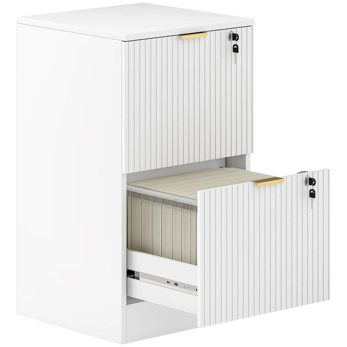 HOMCOM Filing Cabinet with 2 Lockable Drawers, Hanging Rails & Fluted Fronts – Home Office Storage, White