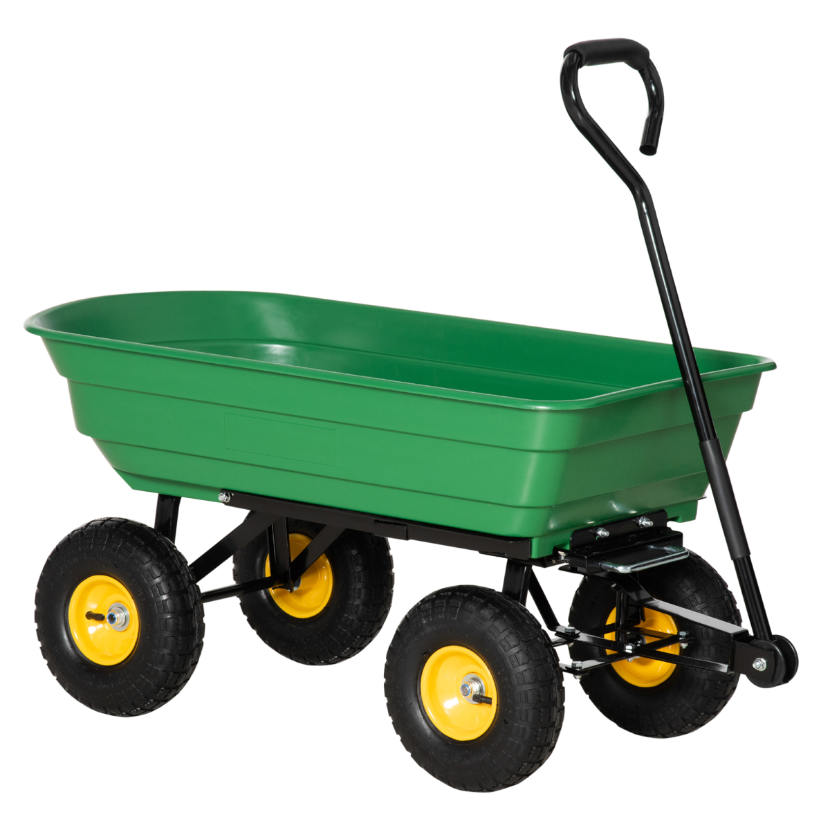 Outsunny 75L Garden Cart with 4 Wheels & Tipping Mechanism – Heavy Duty Steel Wheelbarrow Trolley, Green