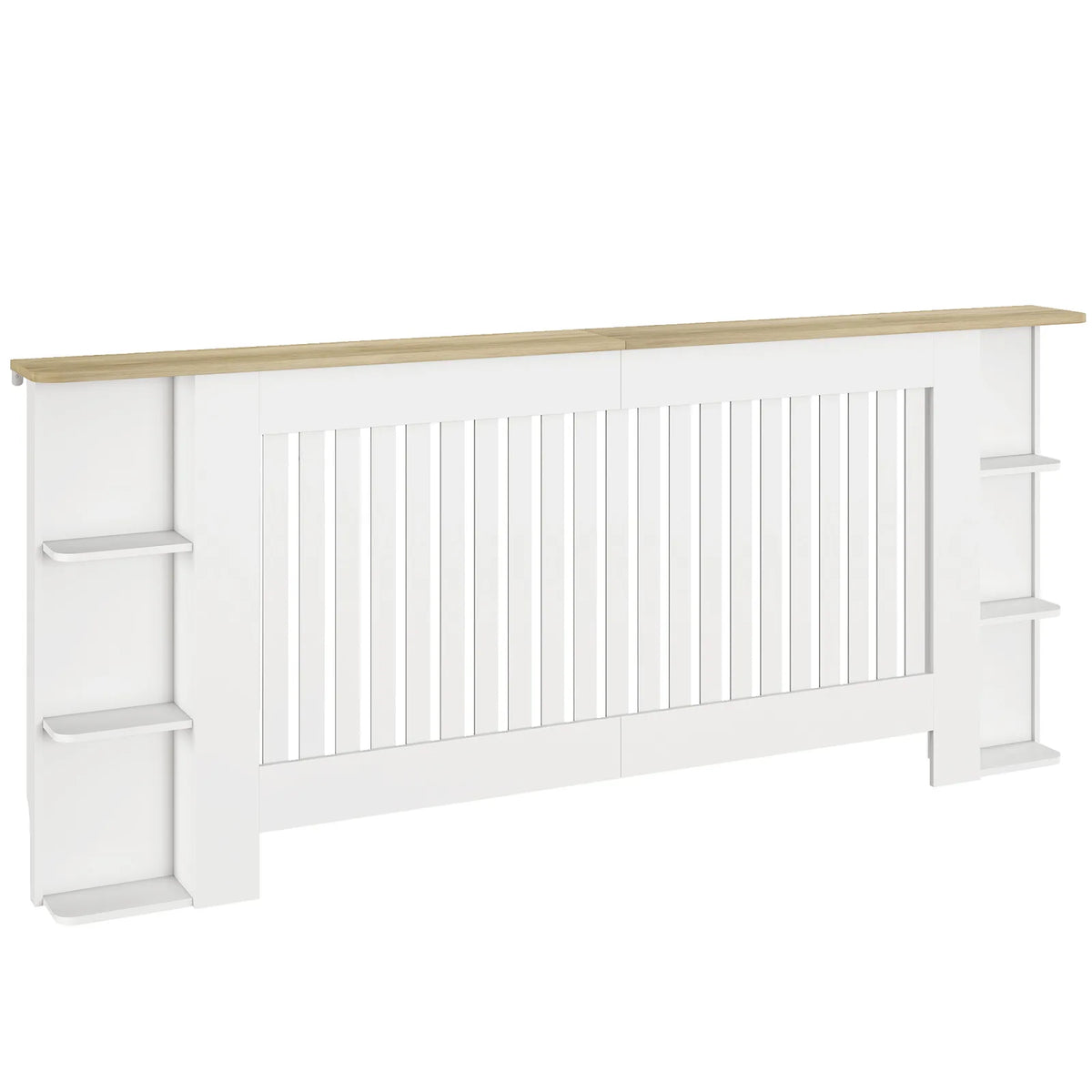 HOMCOM Extra Large Radiator Cover with Open Shelves – Vertical Slatted Heater Cabinet for Living Room, White