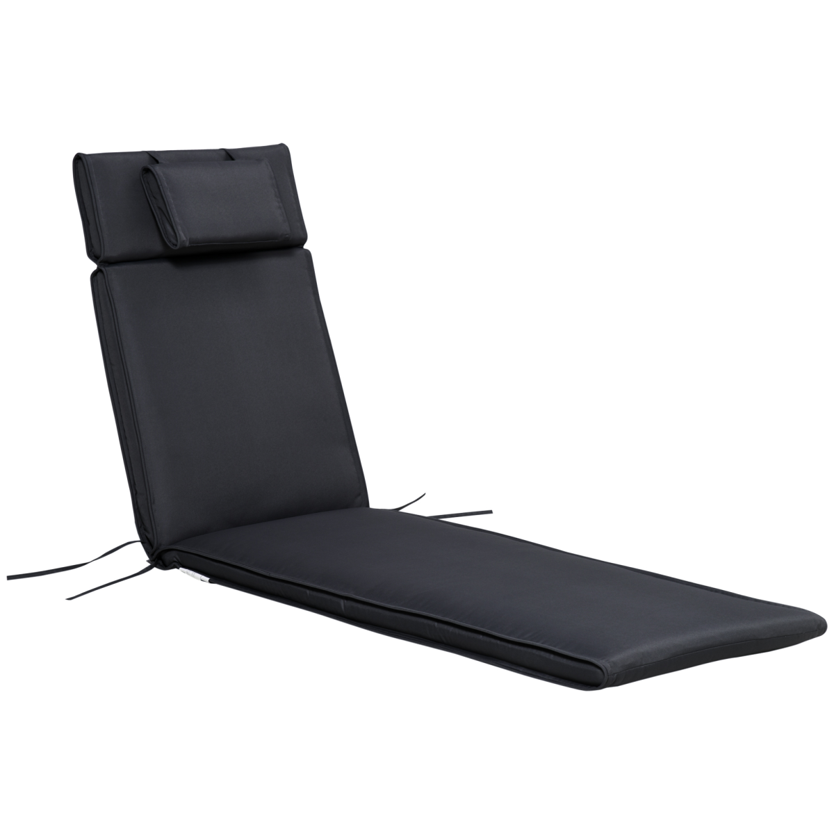 Outsunny Sun Lounger Cushion with Head Pillow and Side Ties – Indoor & Outdoor Reclining Relaxer Pad, Black