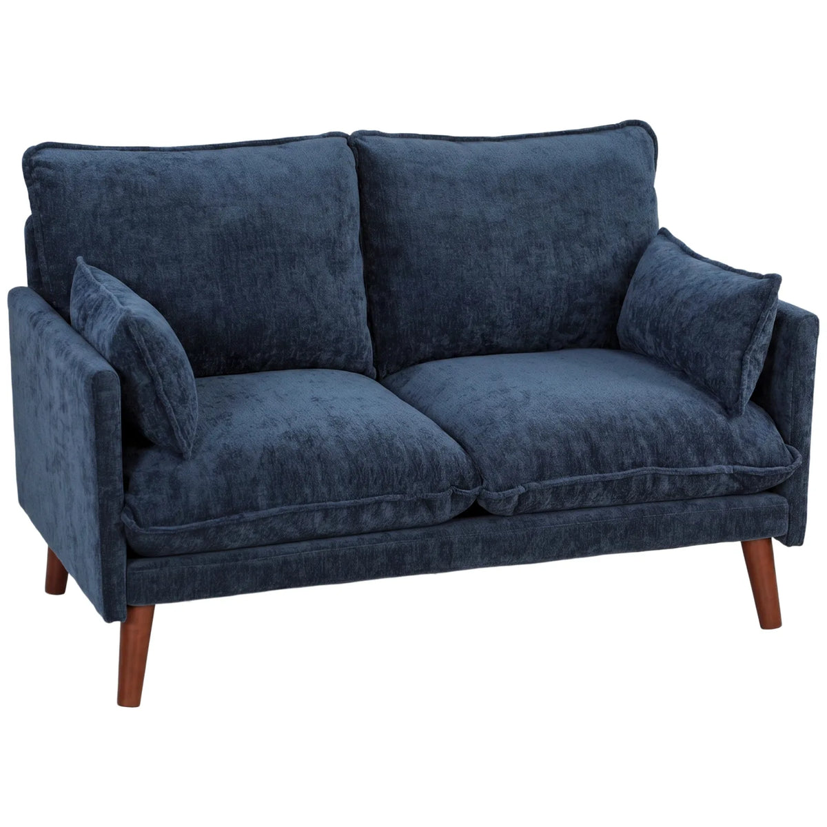 HOMCOM 2 Seater Loveseat Sofa with Pocket Spring Cushions, Wide Deep Seat & Rubberwood Legs – Velvet-Feel, Blue