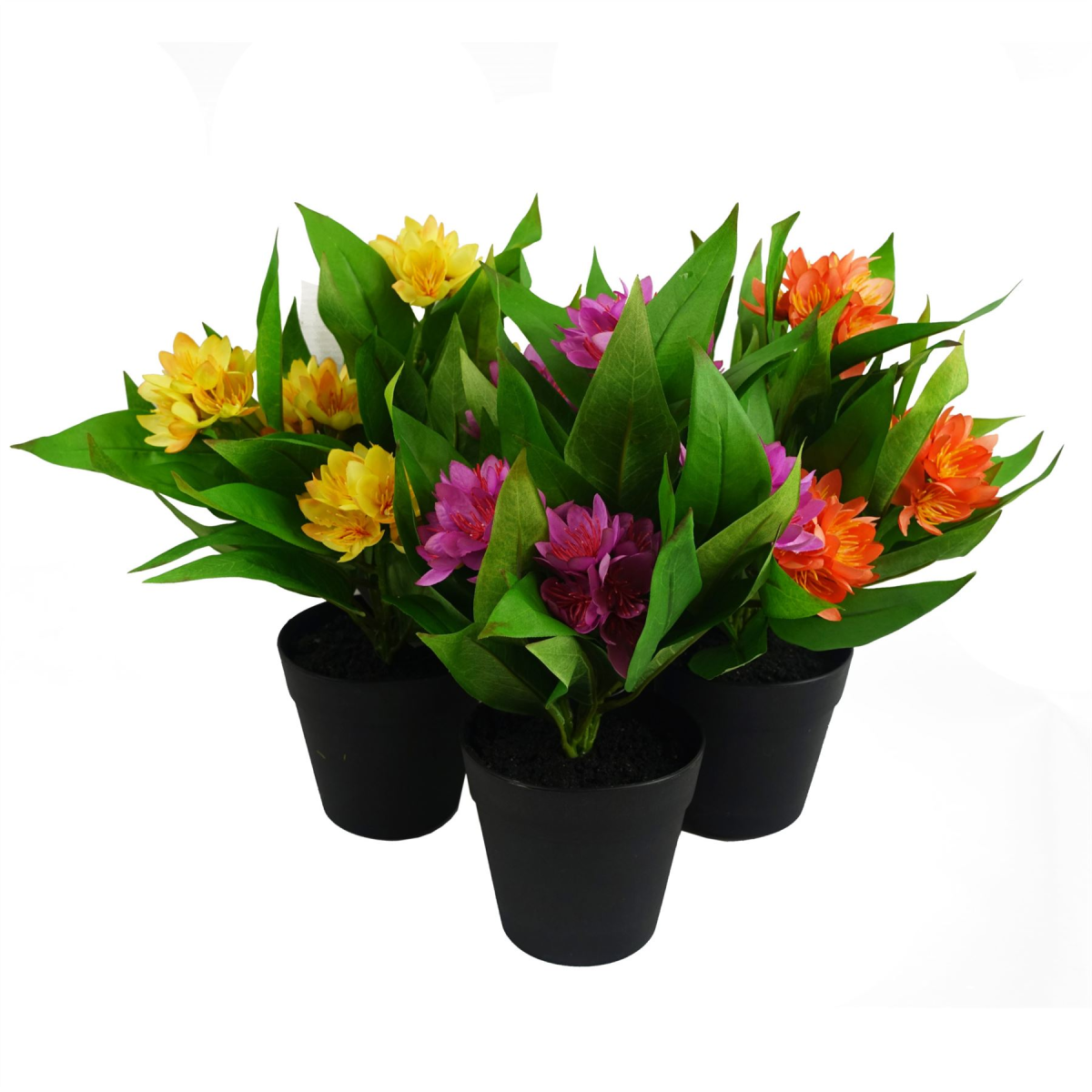 3x 18cm Artificial Freesia Plants Pink, Orange, Yellow Flowering