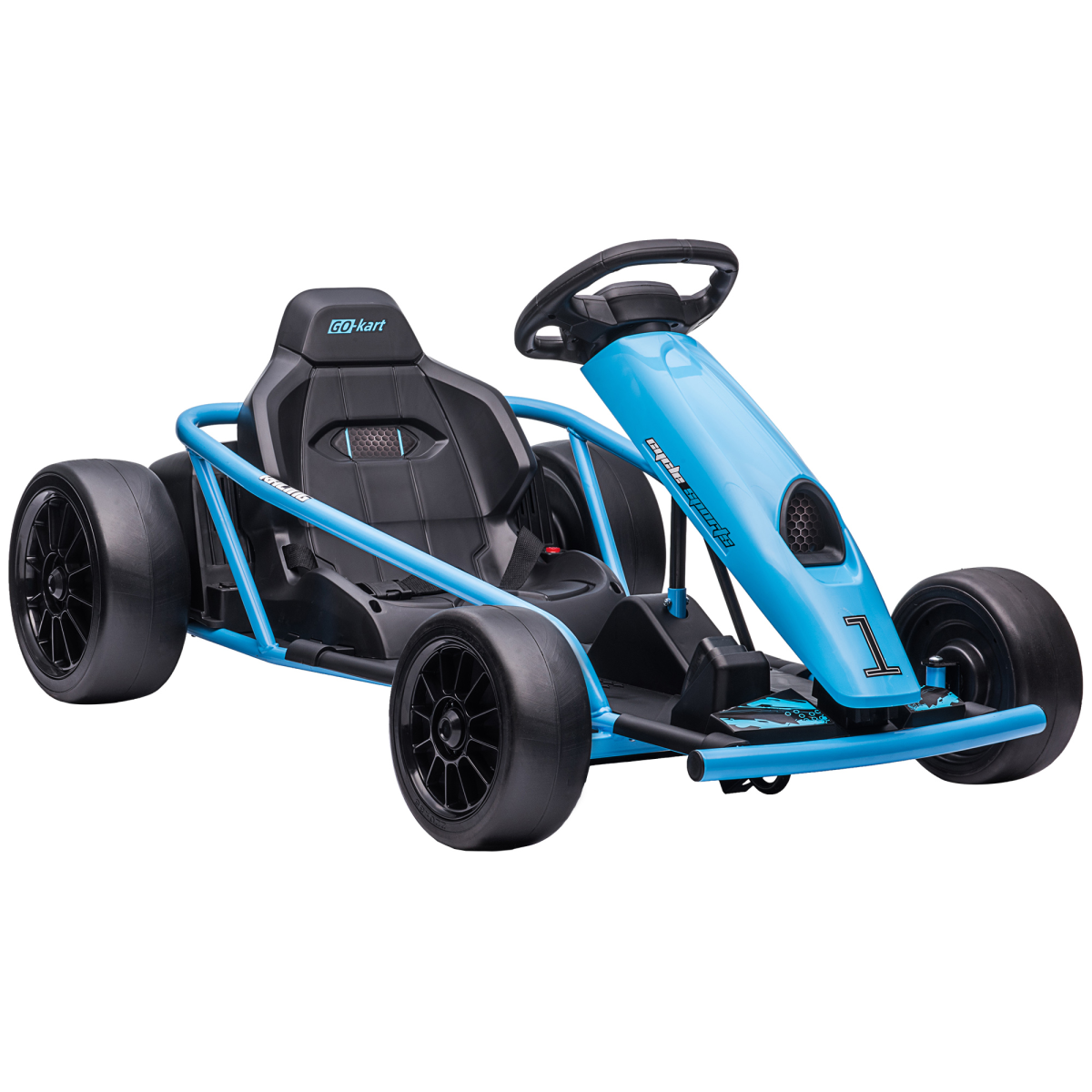 HOMCOM 24V Electric Go Kart for Kids with Music, Horn & Soft Start – Drifting Ride-On, Ages 8-12, Blue