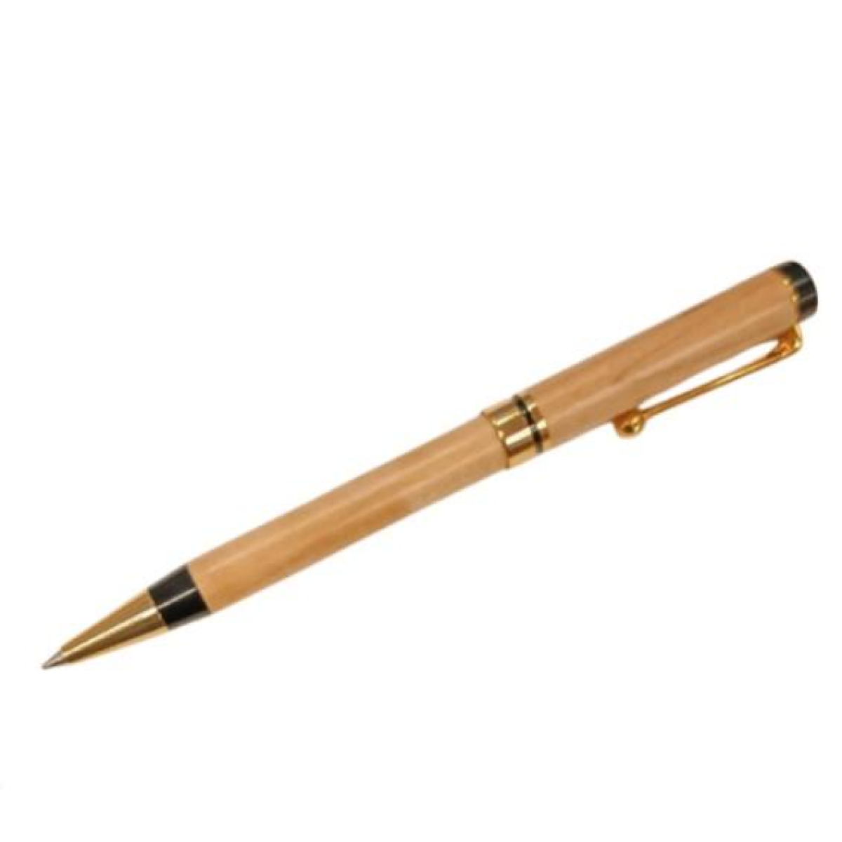 Imperial Handcrafted Natural Wood Pen with Gold Trim – Lightweight Bamboo Design, Light Brown