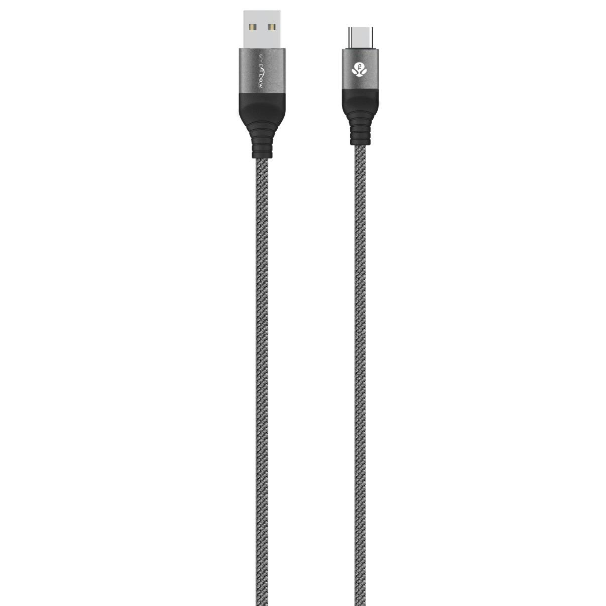 WYEFLOW Aluminium Alloy Braided USB-A to USB-C Charging & Syncing Cable – 48 Braided Wires, 2m, Grey
