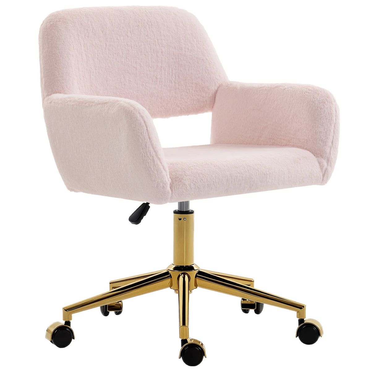 HOMCOM Faux Fur Rabbit Chair with 360° Swivel and Height Adjustment – Cosy Desk Chair, Light Pink
