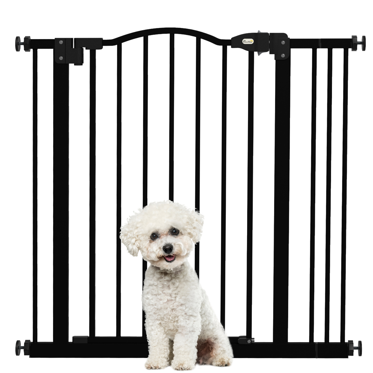 PawHut 74-87cm Adjustable Metal Pet Gate with Auto-Close & Double Lock – Safety Barrier for Doors & Stairs, Black