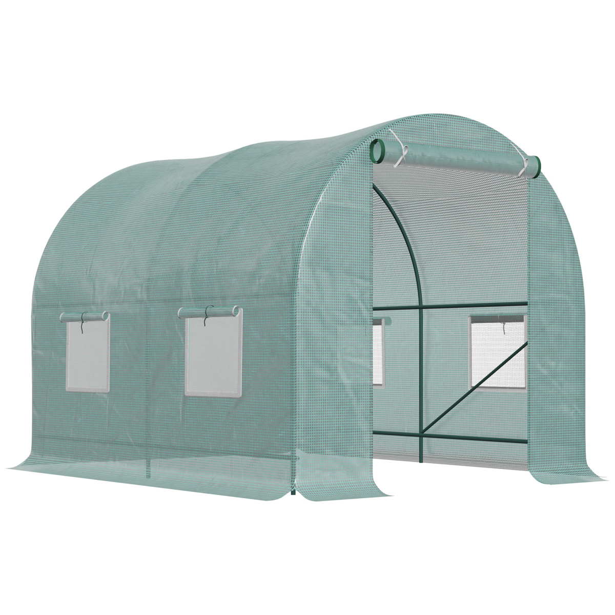 Outsunny Reinforced Walk-In Polytunnel Greenhouse with Steel Frame, PE Cover & Mesh Windows – 2.5 x 2m