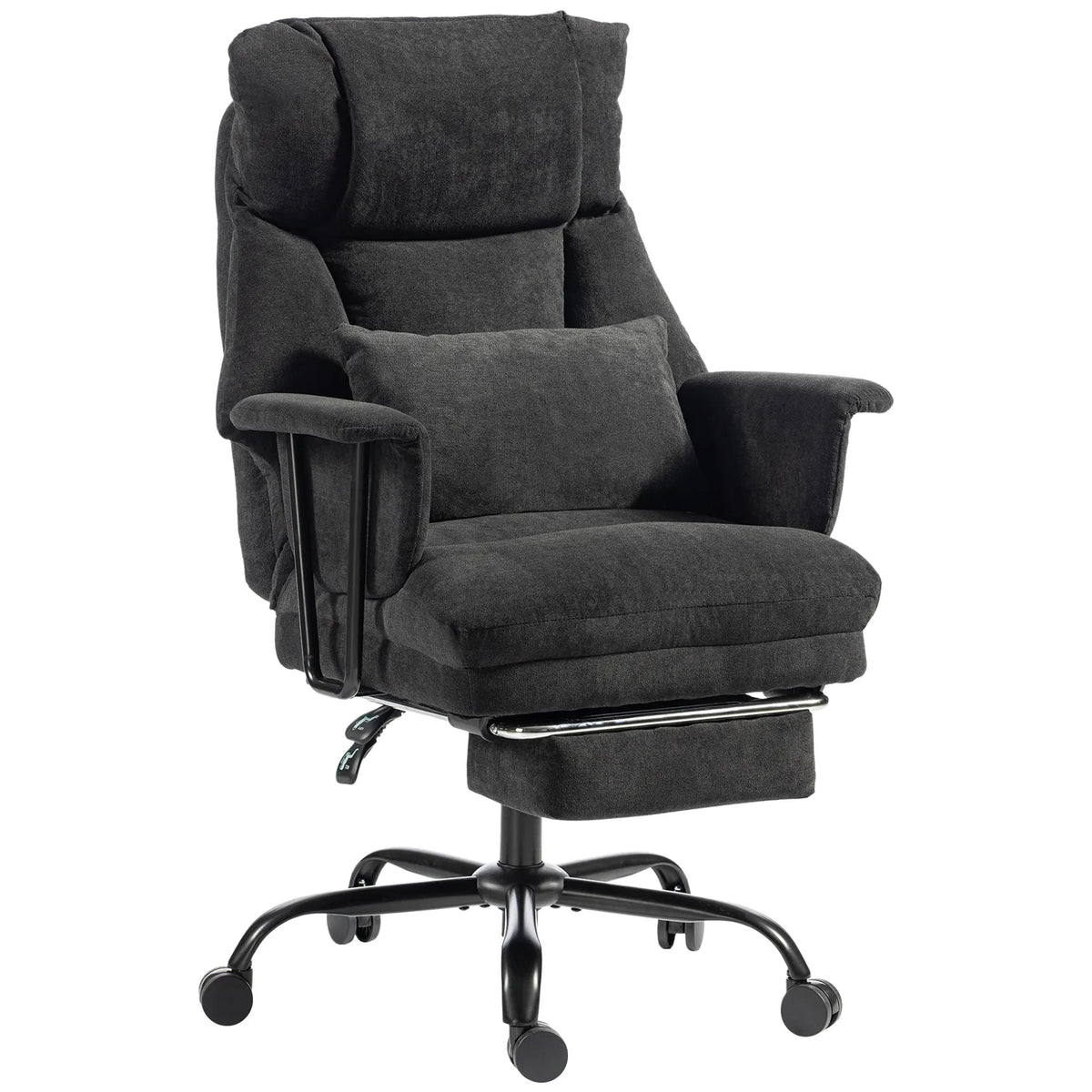 HOMCOM Heavy Duty Office Chair with Lumbar Support, Spring Cushion and Footrest, 180kg – Reclining Linen Desk Chair, Black