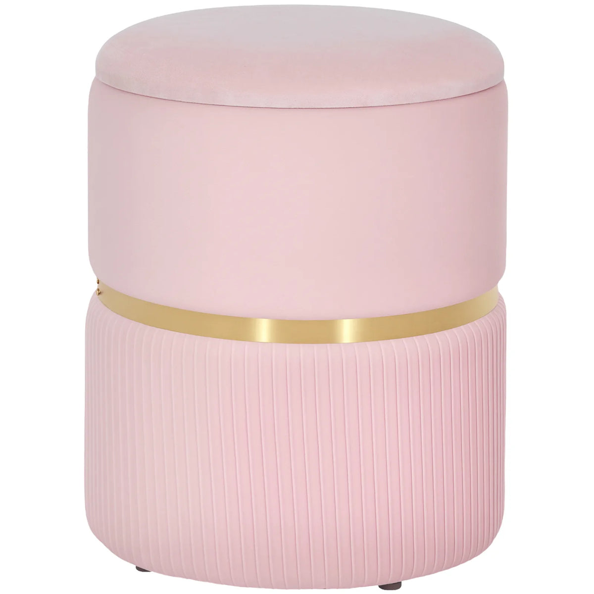 HOMCOM Velvet-Feel Round Storage Ottoman with Cushioned Top – Footstool and Hidden Storage, Pink