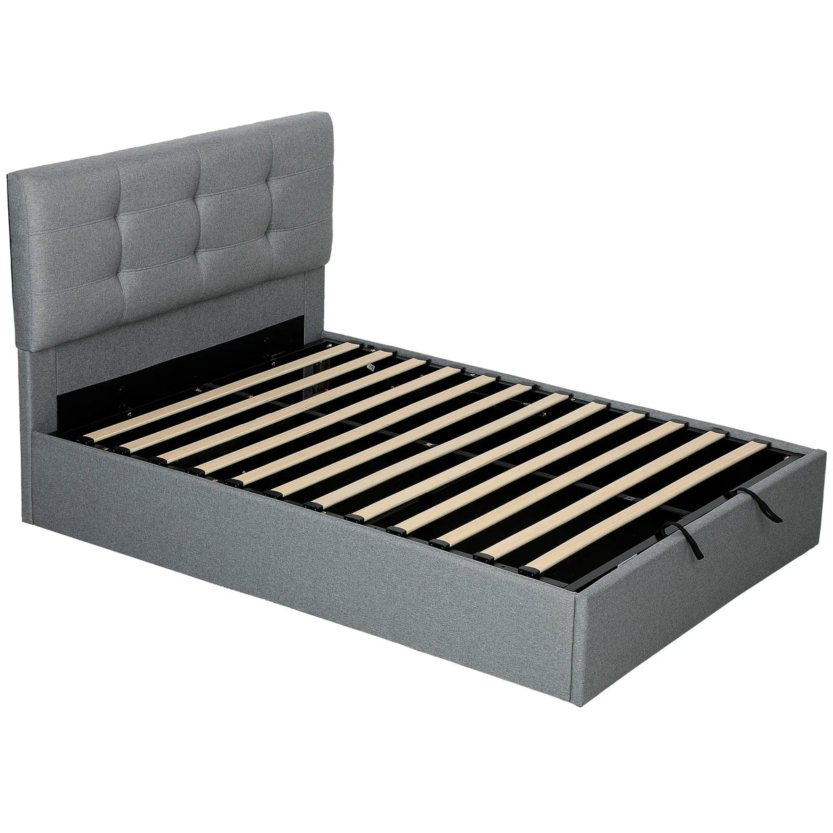 HOMCOM 4ft6 Double Ottoman Bed with Gas Lift Storage and Tufted Headboard – Linen-Look Bed Frame, Grey