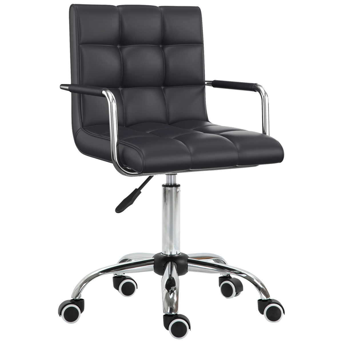 Vinsetto Mid Back PU Leather Home Office Chair with Armrests, Swivel Wheels and Adjustable Height, Black