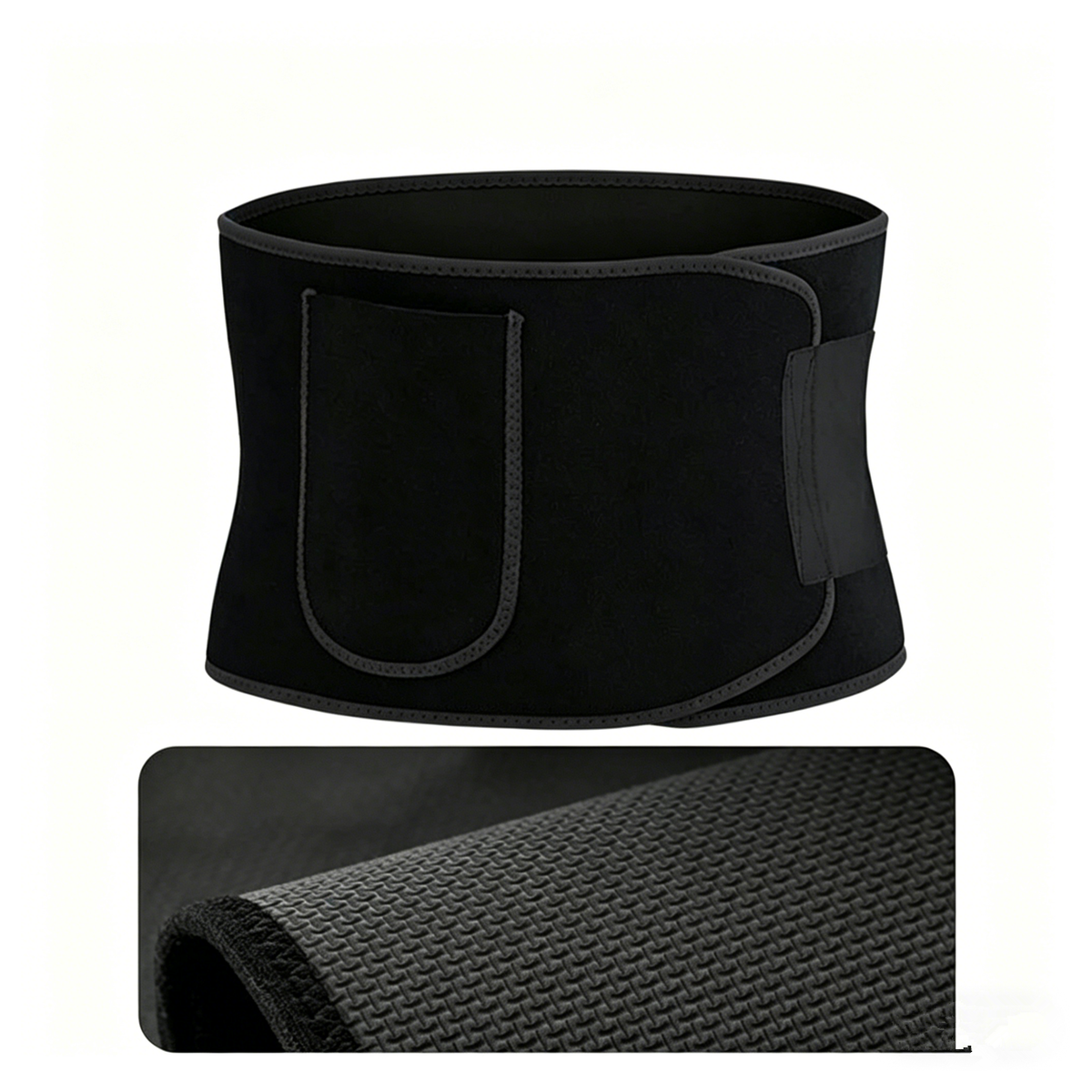 Waist Trimmer Belt with Phone Pocket – Adjustable Neoprene Workout Sweat Band, Black